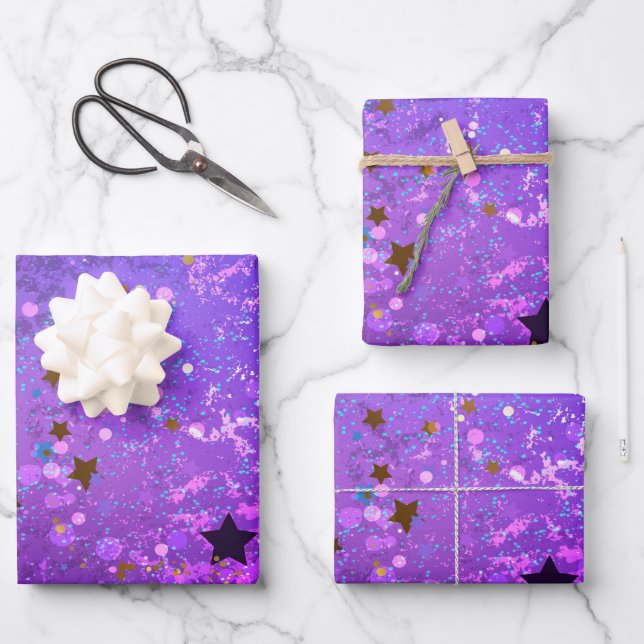 Purple foil background with Stars Wrapping Paper Sheet (Front)