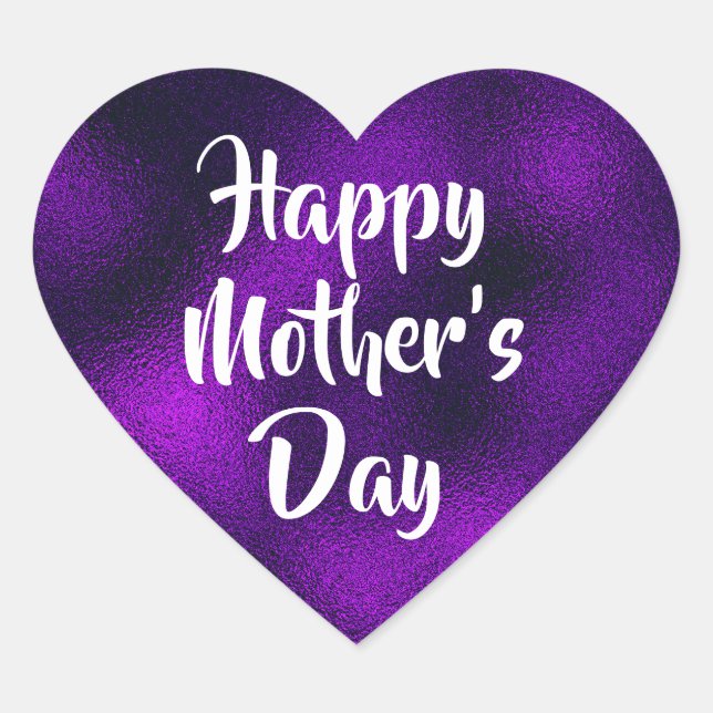 Purple Foil Happy Mother's Day Heart Sticker (Front)