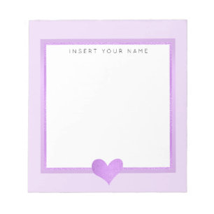Purple Foil Heart Personalised Notepad 5.5" x 6"