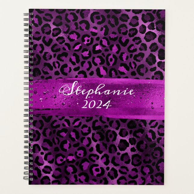 Purple Foil Leopard Brush Stroke Planner (Front)