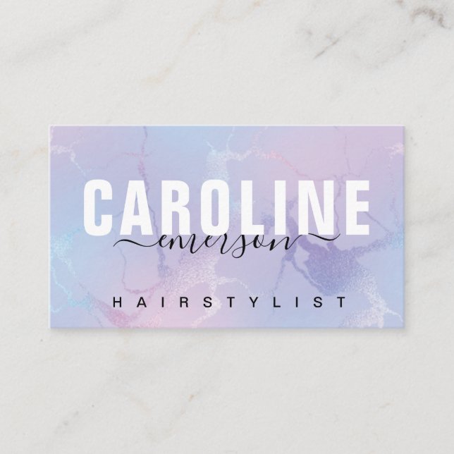 Purple Foil Marble Modern Script Typography Salon Business Card (Front)