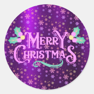 Purple Foil Neon Snowflakes Classic Round Sticker