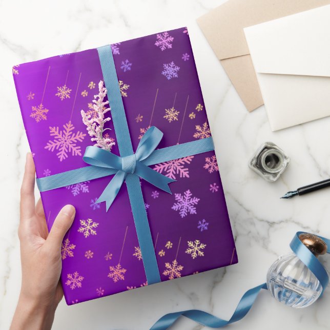 Purple Foil Neon Snowflakes Wrapping Paper (Gifting)