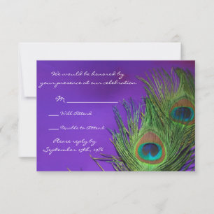 Purple Foil Peacock Wedding RSVP cards