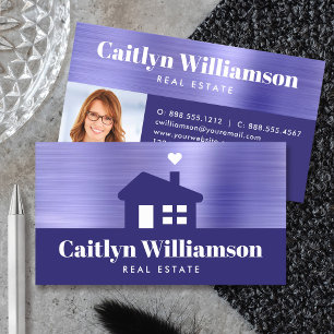 Purple Foil Photo Real Estate Agent Broker House Business Card