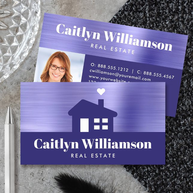 Purple Foil Photo Real Estate Agent Broker House Business Card (Creator Uploaded)