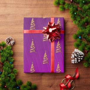 Purple Foil Stylised Christmas Tree Wrapping Paper