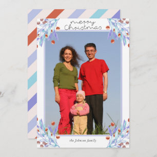 Purple Foliage Holly Berries Photo Christmas Card