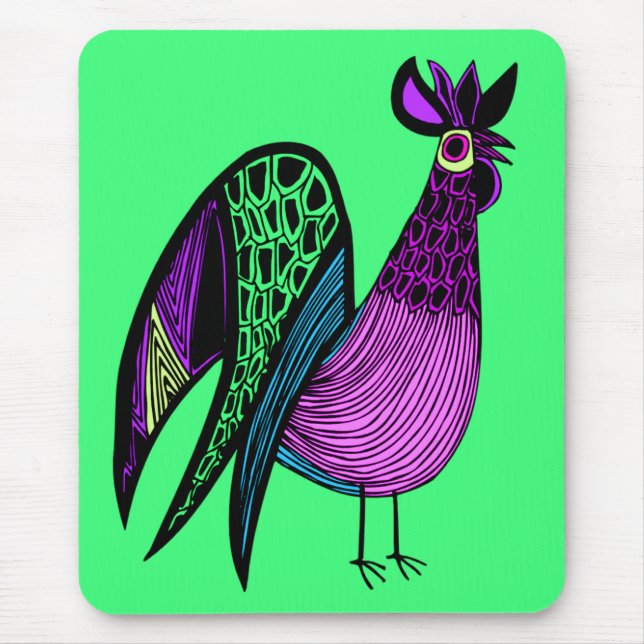 Purple Folk Art Rooster Mouse Pad (Front)