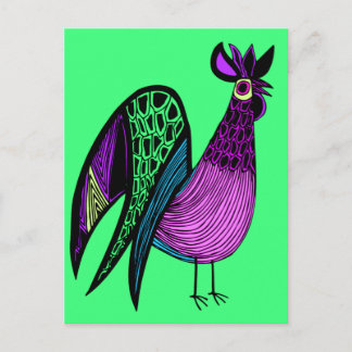 Purple Folk Art Rooster Postcard