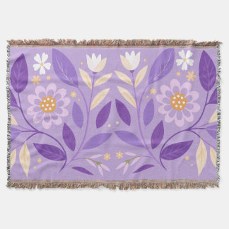 Purple Folk Floral Woven Throw Blanket
