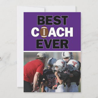 Purple Football Coach Best Ever Custom Photo Thank You Card