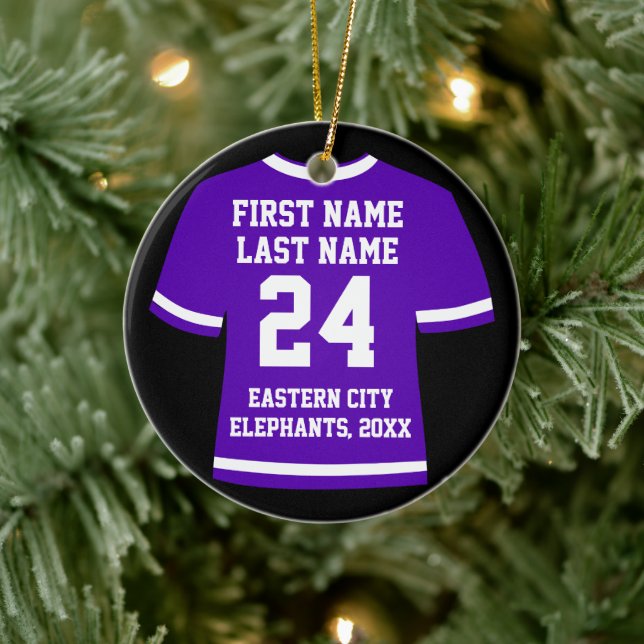 Purple Football Soccer Hockey Sports Jersey Ceramic Ornament (Tree)