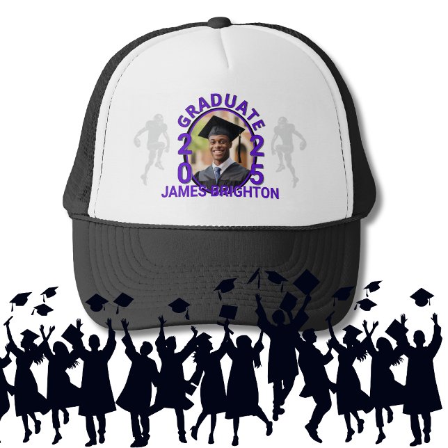 Purple Football Themed Photo Graduate Trucker Hat (Creator Uploaded)