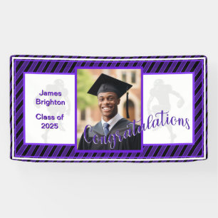 Purple Football Themed Photo Graduation Banner