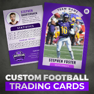 Purple Football Trading Card, Custom Sports Card