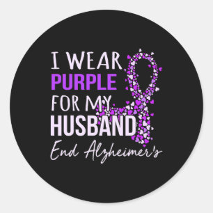 Purple For Husband Alzheimerheimer's Awareness Rib Classic Round Sticker