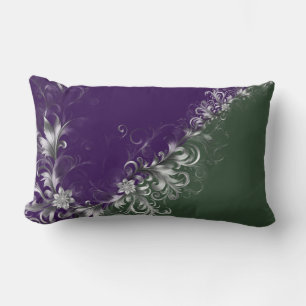 Purple, Forest Green, and Elegant Silver Lumbar Cushion