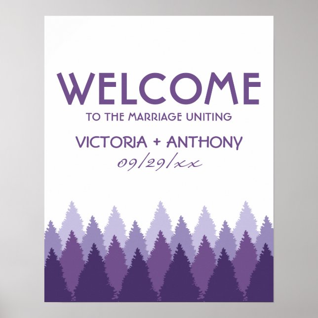 Purple Forest Range Woodland Wedding Welcome Poster (Front)