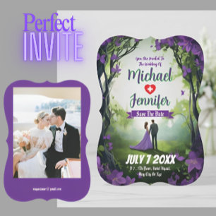 Purple Forest Wedding Custom Photo Save the Date Invitation