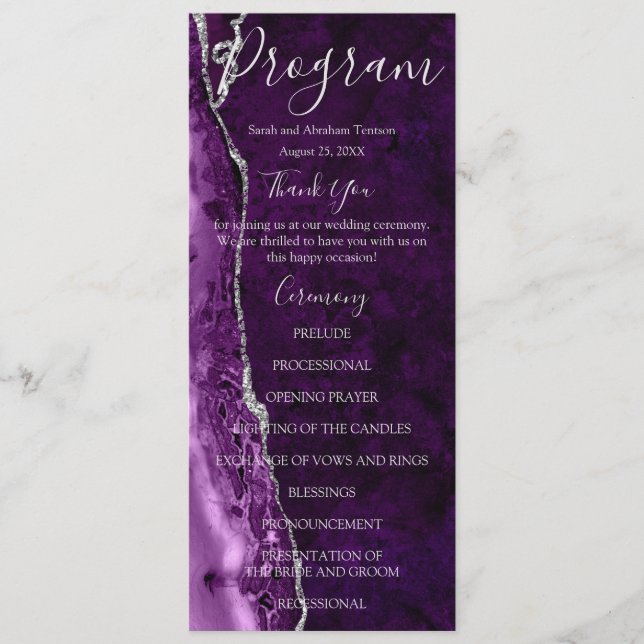 Purple Formal Minimalist Luxury Wedding Programs (Front)