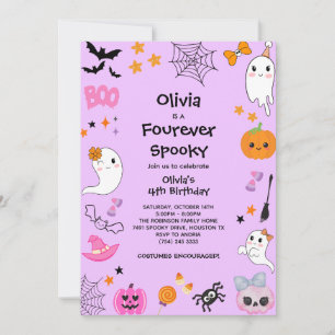 Purple Four Ever Spooky Halloween 4th Birthday Invitation