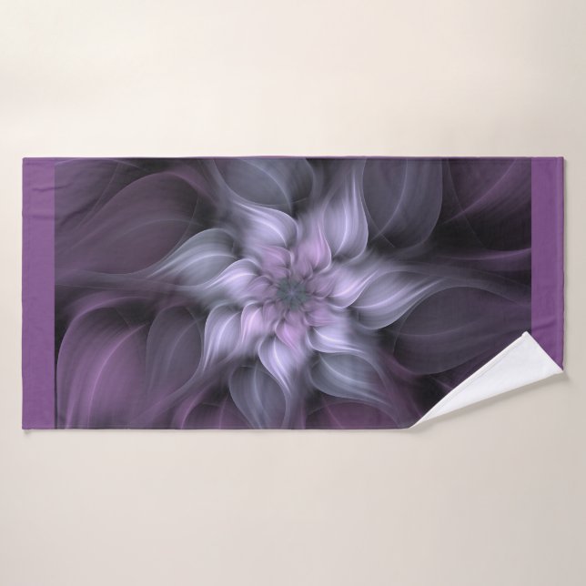Purple Fractal Flower Bath Towel Set (Bath Towel)