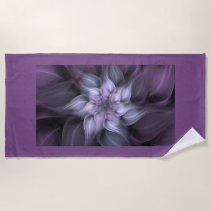 Purple Fractal Flower Beach Towel