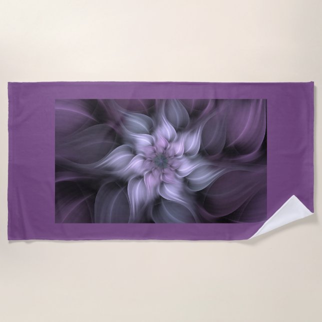 Purple Fractal Flower Beach Towel (Front)