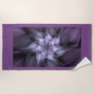 Purple Fractal Flower Beach Towel