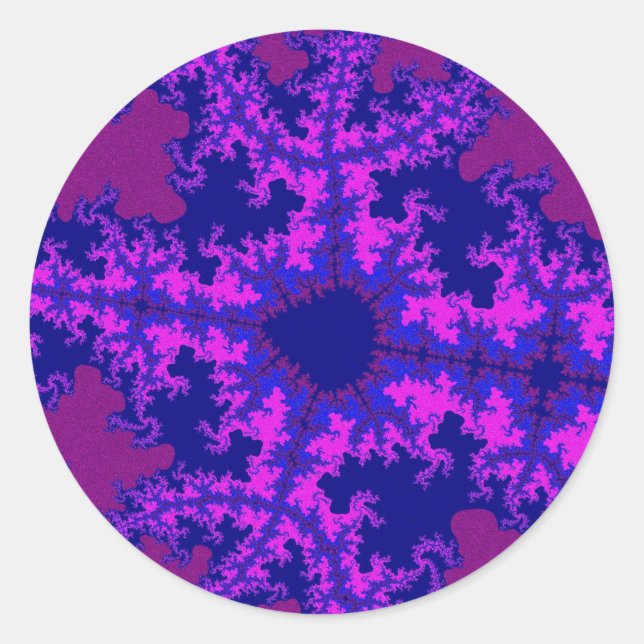 Purple Fractal Splash Classic Round Sticker (Front)