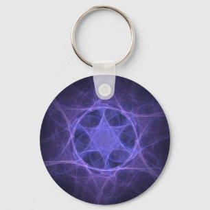 Purple Fractal Star Of David Key Ring