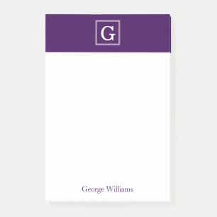 Purple Framed Monogram Personalised Post-it Notes