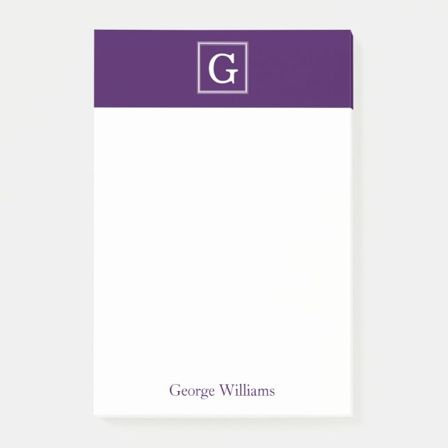 Purple Framed Monogram Personalised Post-it Notes (Front)