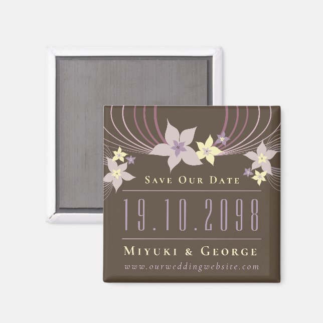 Purple Frangipani Tropical Wedding Save The Date Magnet (Front/Back)