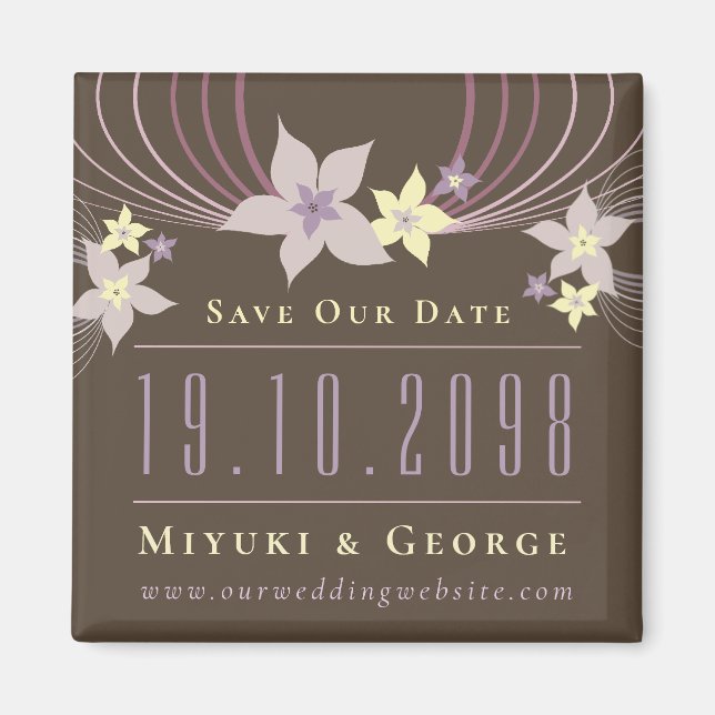 Purple Frangipani Wedding Save The Date Magnet (Front)