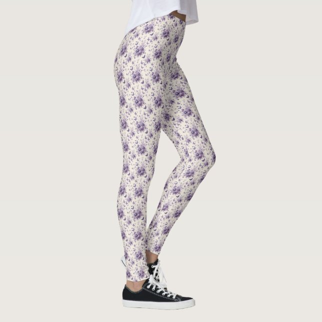 Purple French Country Toile Fleurie Butterflies Leggings (Right)