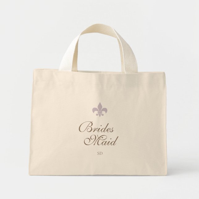 Purple French Fleur de Lis Bridesmaid Initial Mini Tote Bag (Front)