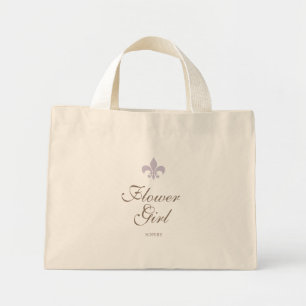 Purple French Fleur de Lis Flower Girl Name Mini Tote Bag