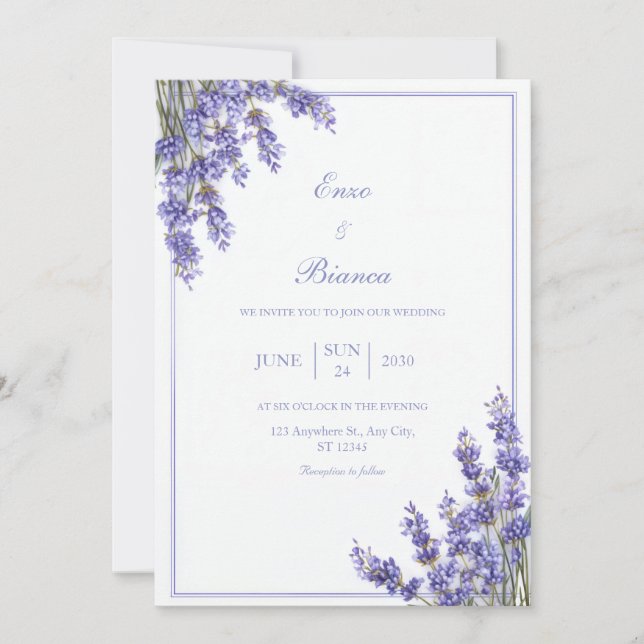 Purple French Lavender Rustic Minimalist Frame Invitation (Front)