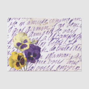 Purple French Script Pansy Flower Vintage Tissue Paper