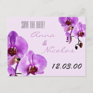 Purple fresh cut orchids announcement postcard