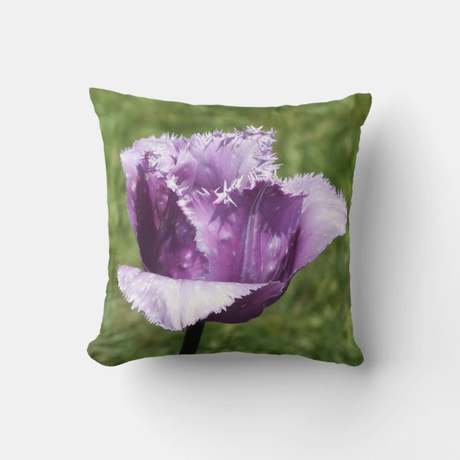 Purple Fringed Tulip Throw Pillow (Front)