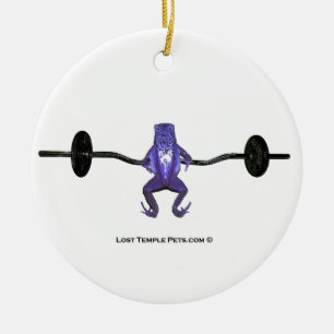 Purple Frog Lifting Weights Ceramic Ornament