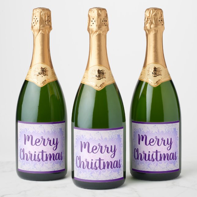 Purple frost Merry Christmas Sparkling Wine Label (Bottles)
