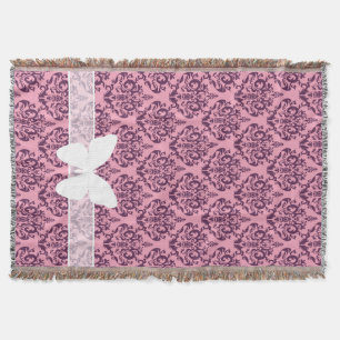 Purple Frosted Orchid Damask with Butterfly Throw Blanket
