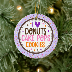 Purple Frosted Sprinkles I Love Doughnuts Cake Pop Ceramic Ornament