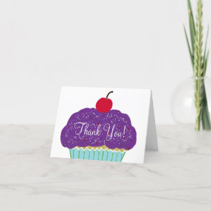 Purple Frosting Vanilla Cherry Cupcake Thank You Card