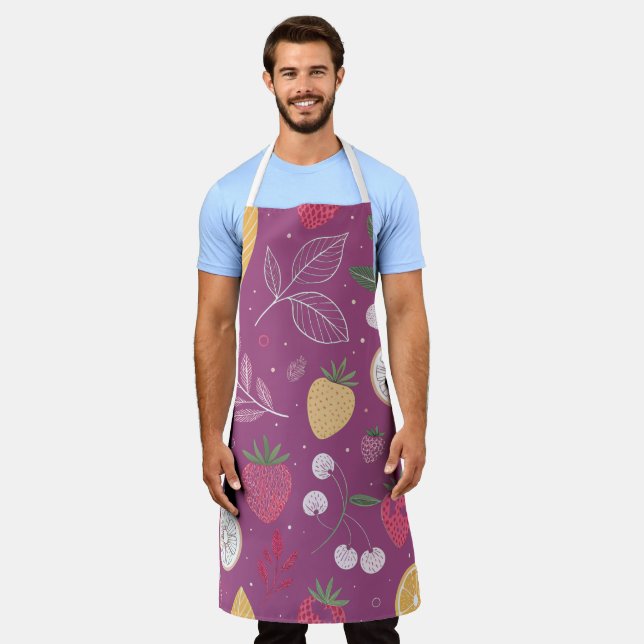 "Purple Fruit and Leaf Pattern Apron" Apron (Worn)
