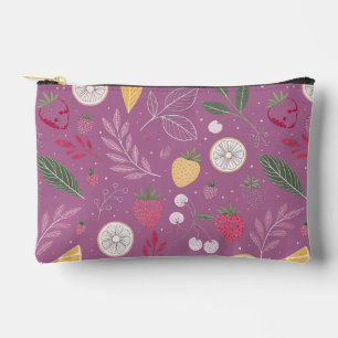 "Purple Fruit and Leaf Pattern Zipper Bag" Accessory Pouch